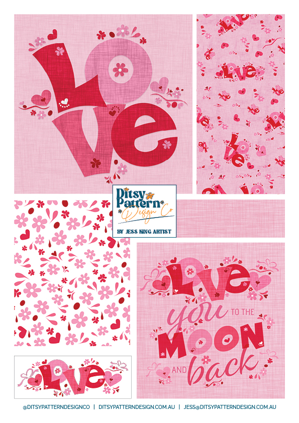 The word LOVE in typography and poster with linen texture especially for weddings and valentines and engagements. For products, wrapping, cards, wallpaper and fabric. Surface design by Ditsy Pattern Design Co - Jess King Artist
